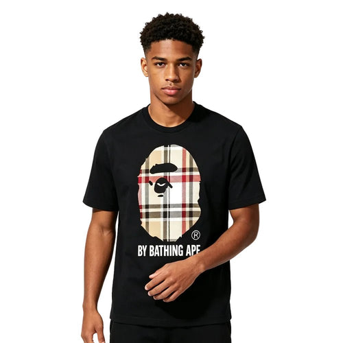 BAPE A Bathing Ape Check by Bathing Tee Black Beige