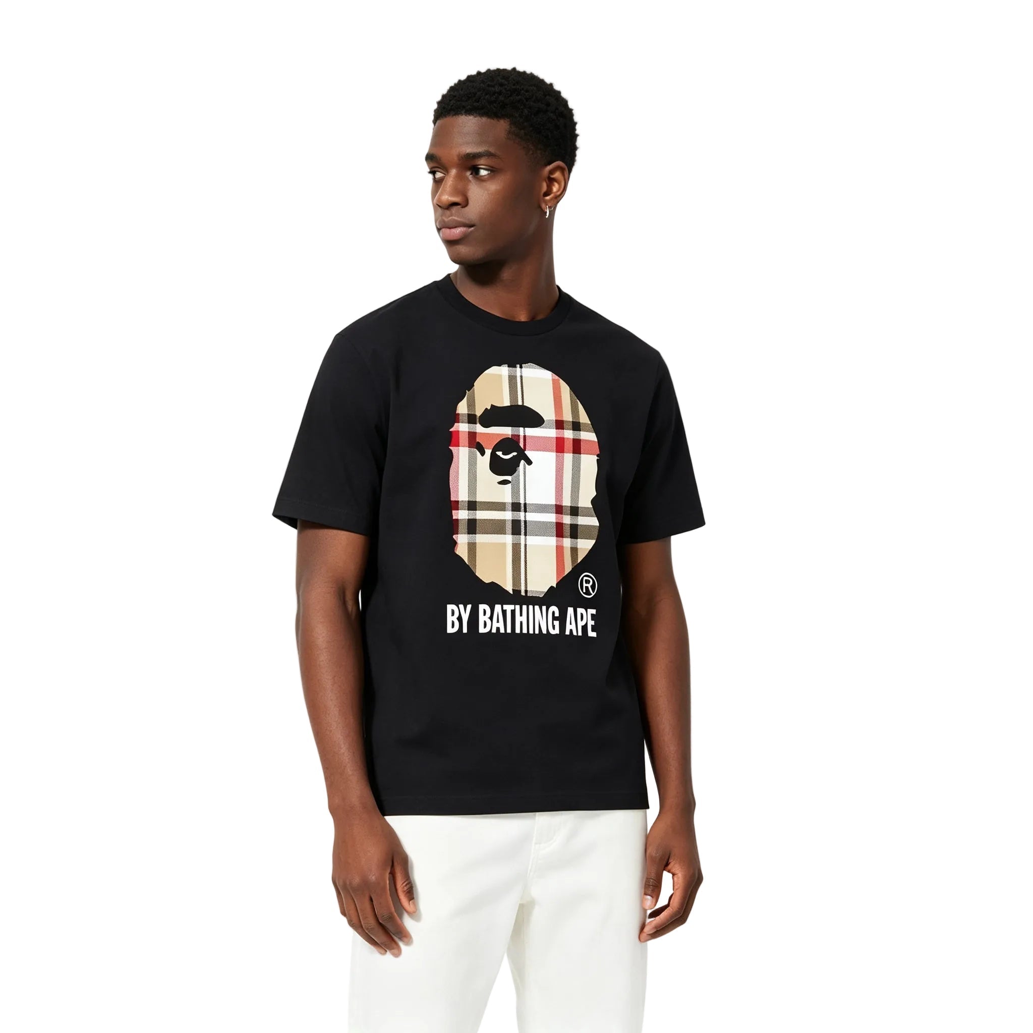 BAPE A Bathing Ape Check by Bathing Tee Black Beige