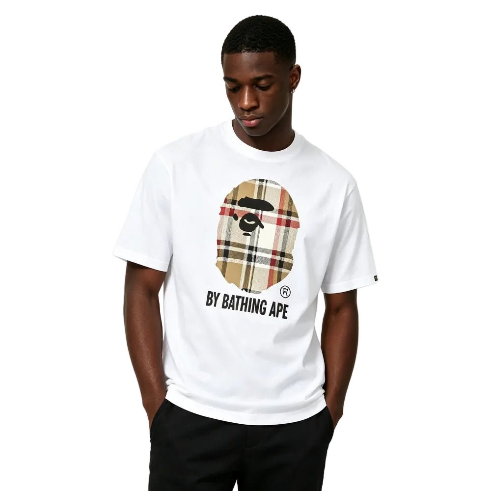 BAPE A Bathing Ape Check by Bathing Tee  White Beige
