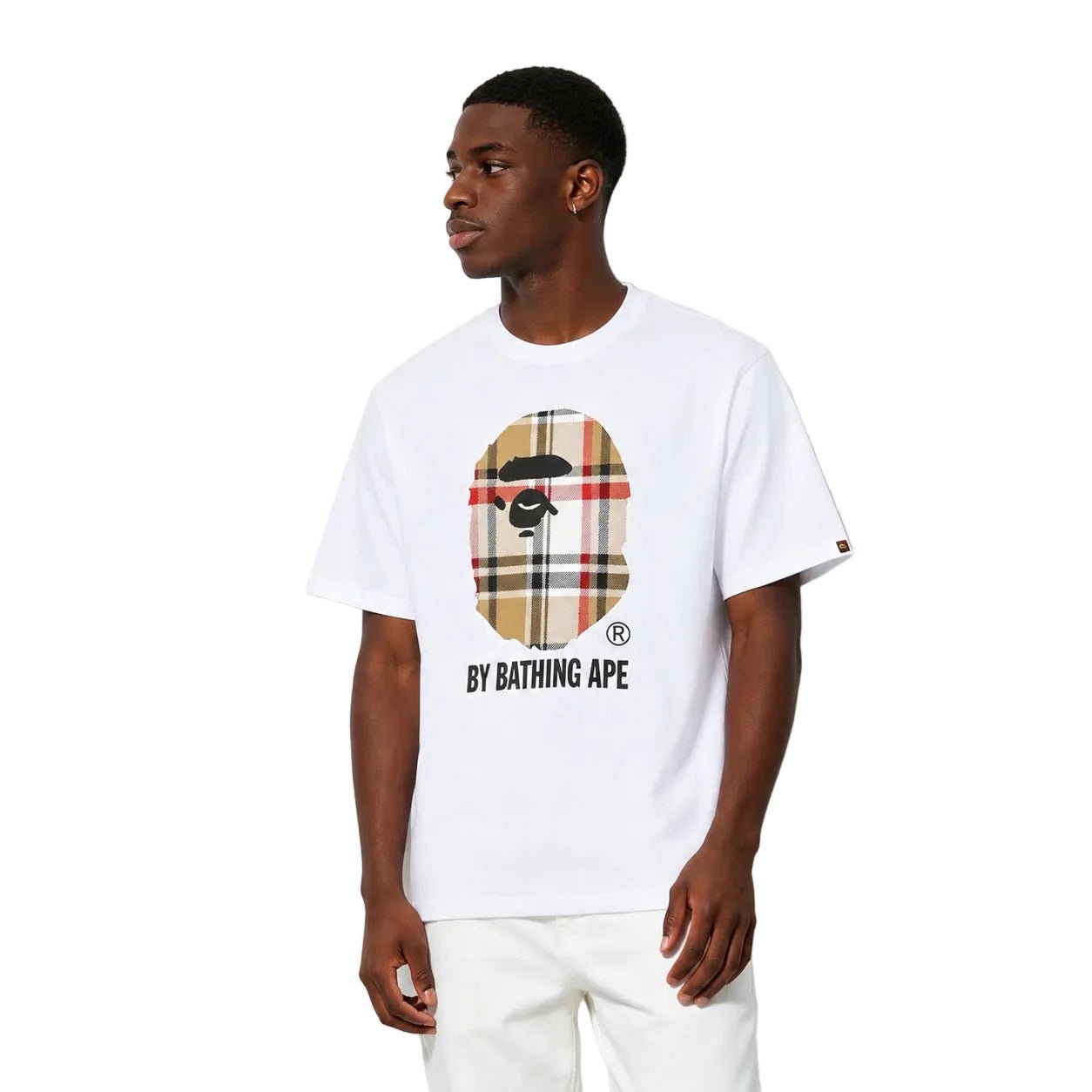 BAPE A Bathing Ape Check by Bathing Tee  White Beige
