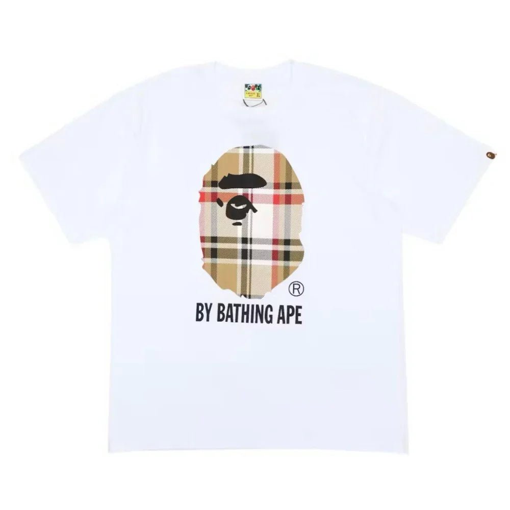 BAPE A Bathing Ape Check by Bathing Tee  White Beige