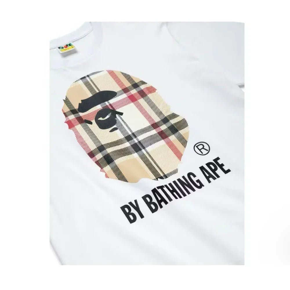 BAPE A Bathing Ape Check by Bathing Tee  White Beige