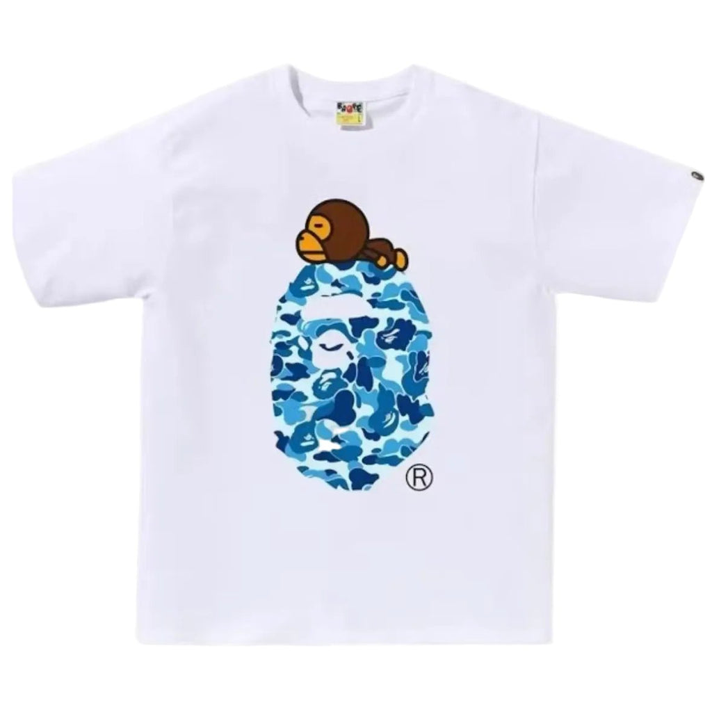 Bape ABC Camo Milo On Big Ape Tee FW25 White Blue