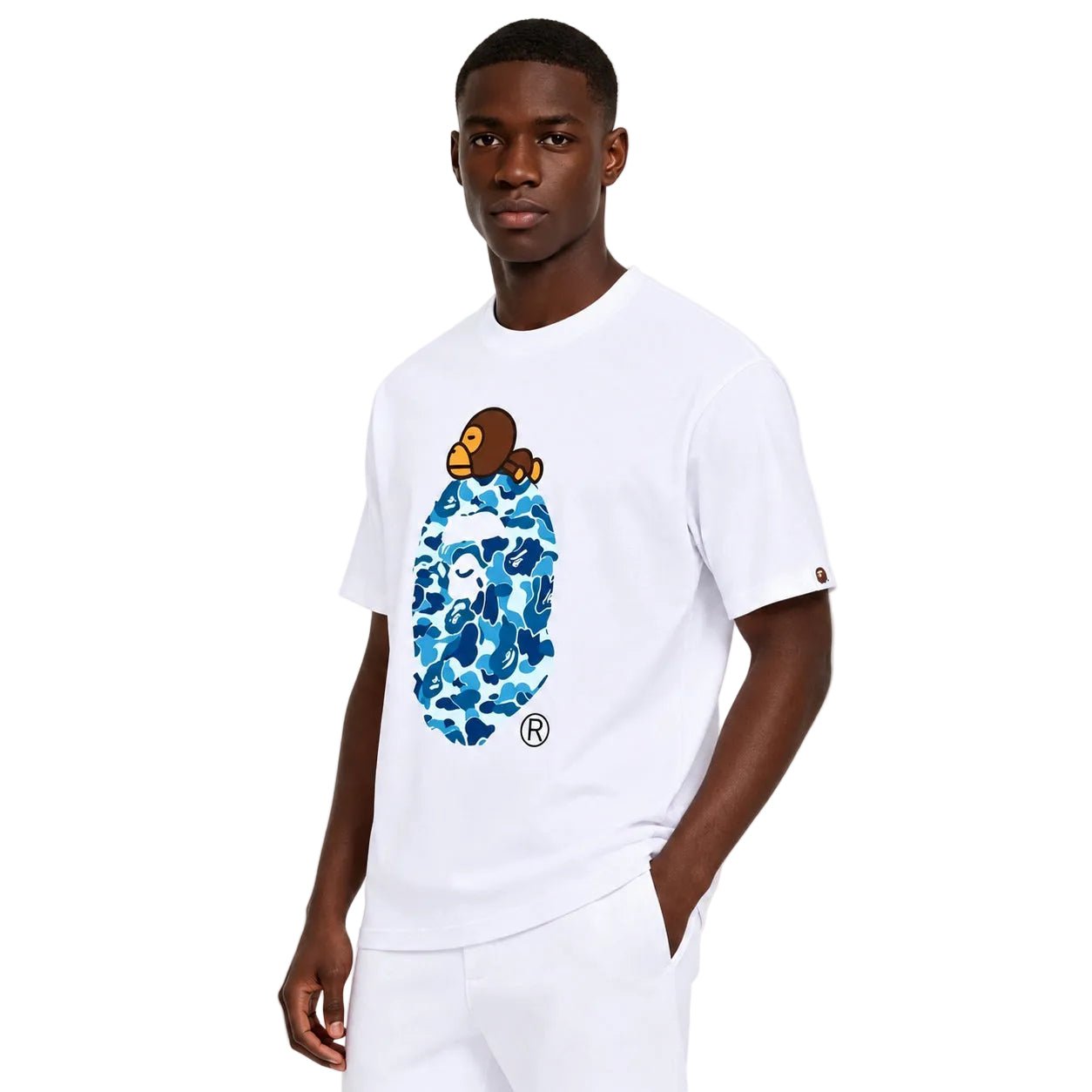 Bape ABC Camo Milo On Big Ape Tee FW25 White Blue