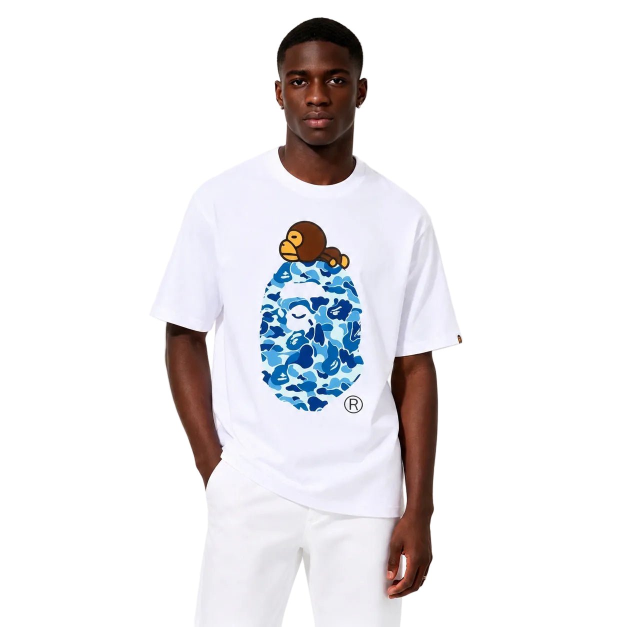 Bape ABC Camo Milo On Big Ape Tee FW25 White Blue