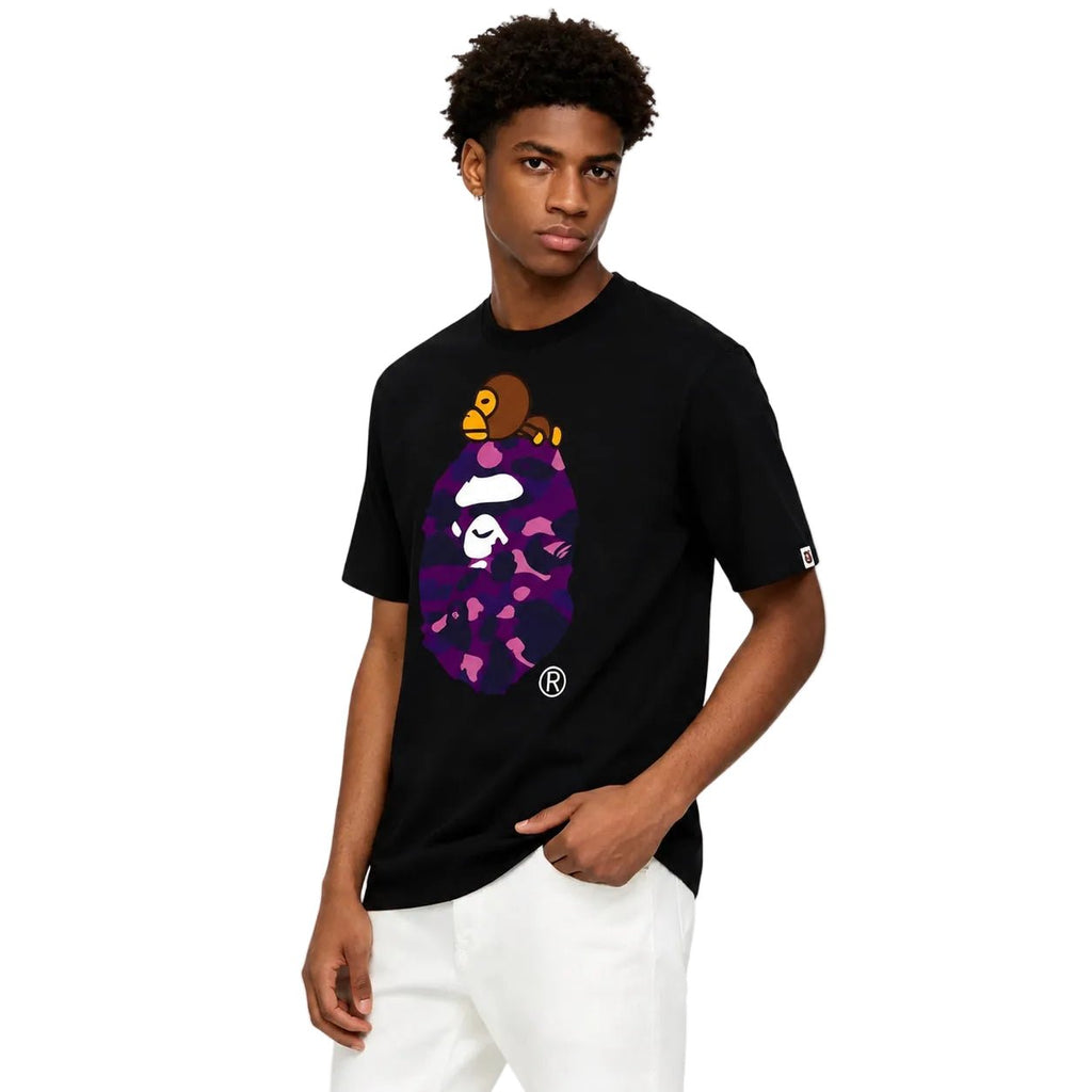 Bape Color Camo Milo On Big Ape Tee Black Purple
