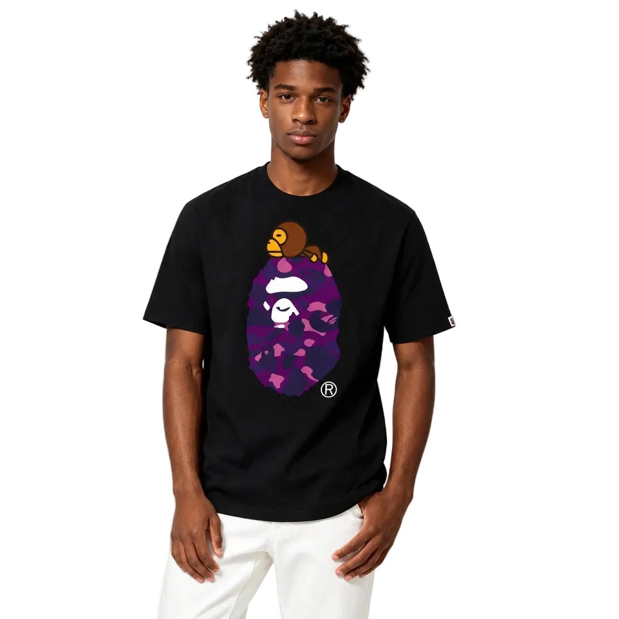 Bape Color Camo Milo On Big Ape Tee Black Purple
