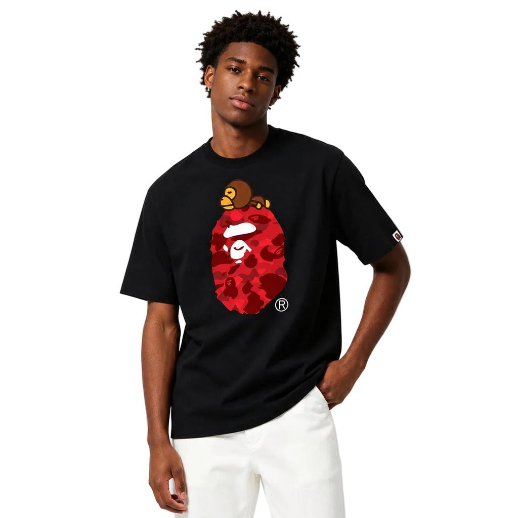 Bape Color Camo Milo On Big Ape Tee Black Red