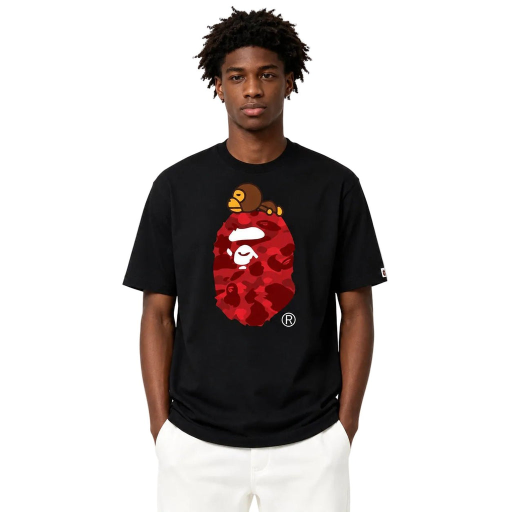 Bape Color Camo Milo On Big Ape Tee Black Red