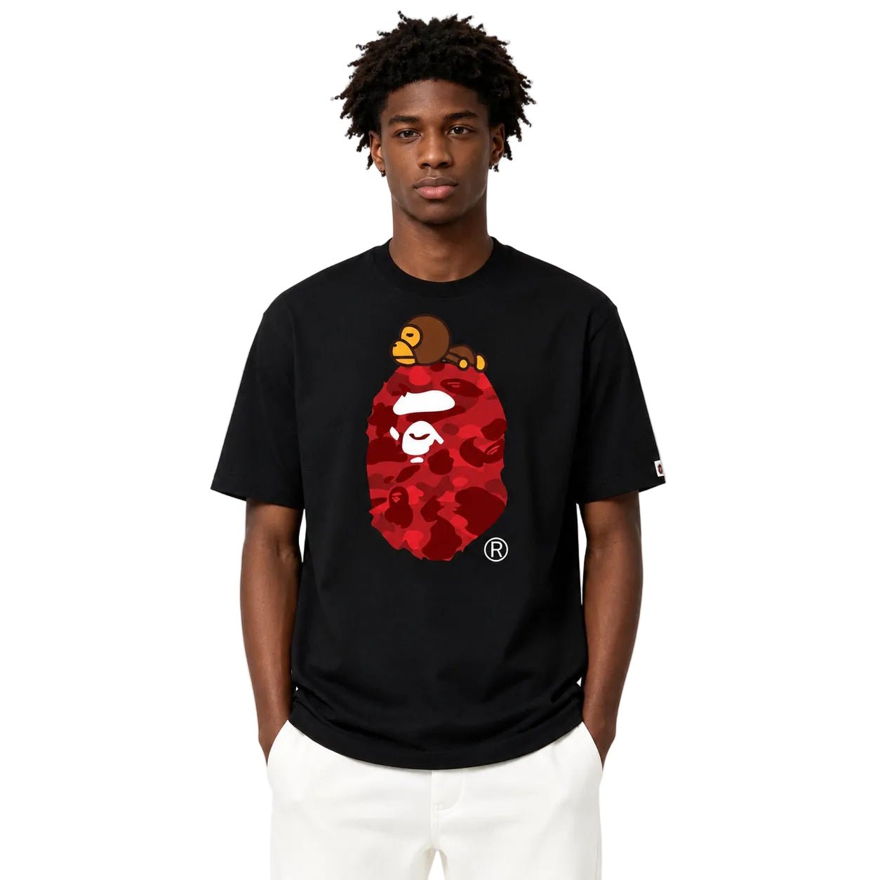 Bape Color Camo Milo On Big Ape Tee Black Red