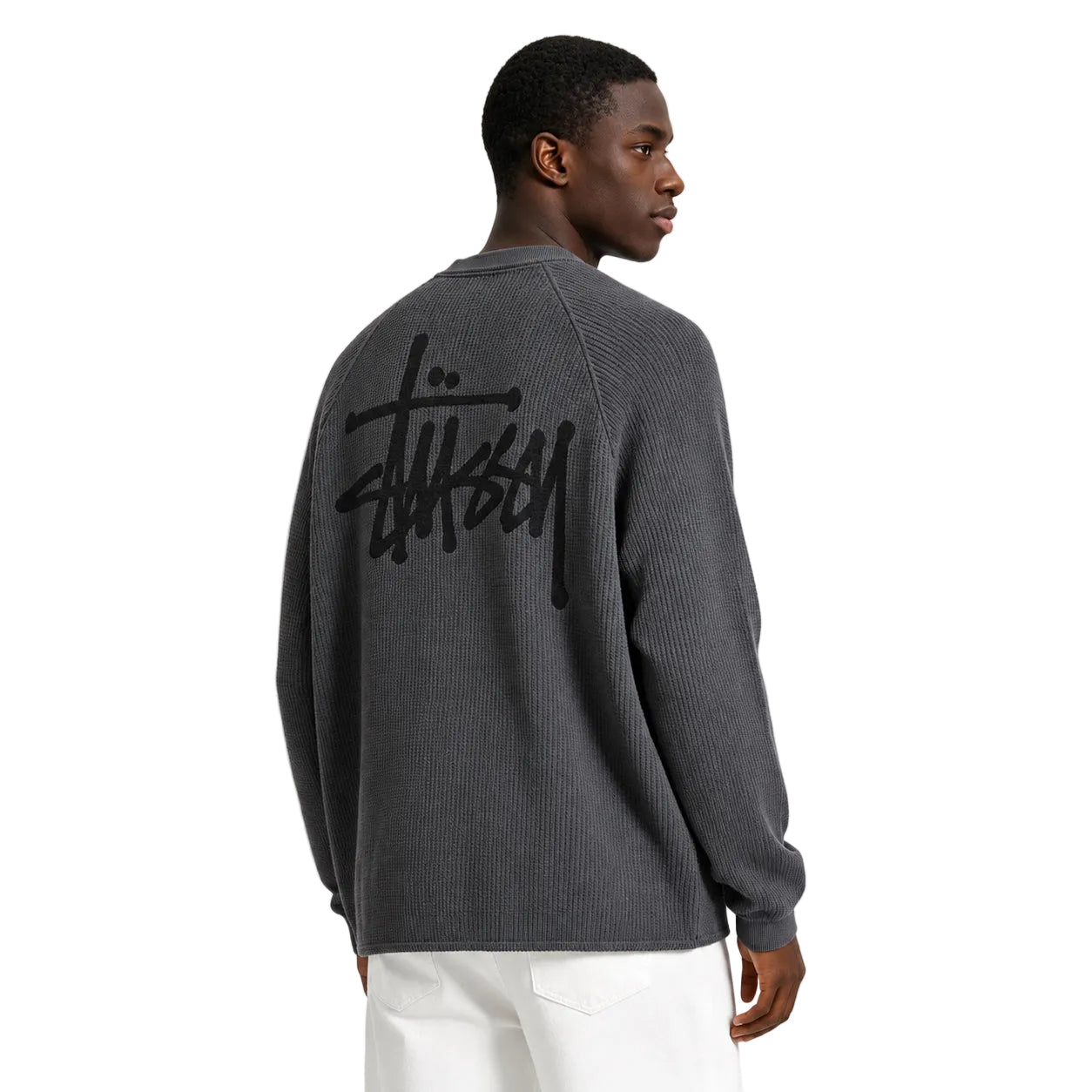 Stussy Raglan Thermal Long-Sleeve Crew Washed Black